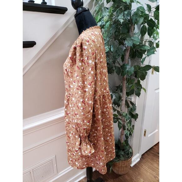Est 1946 Women's Brown Lined Floral Long Sleeve Crew Neck Shift Dress Size Large - Picture 7 of 13
